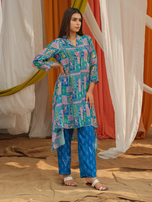 Blue Vasansi Silk Printed Co-ord Set