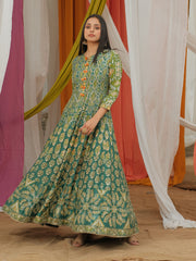 Green Vasansi Silk printed Anarkali Gown