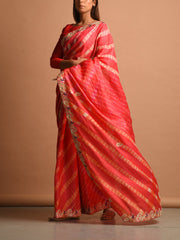 Coral Leheriya Gota Patti Saree