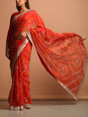 Red Pure Georgette Banhdani Saree