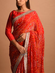 Red Pure Georgette Banhdani Saree