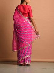 Pink Pure Georgette Bandhani Gota Patti Saree