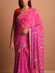 Pink Pure Georgette Bandhani Gota Patti Saree