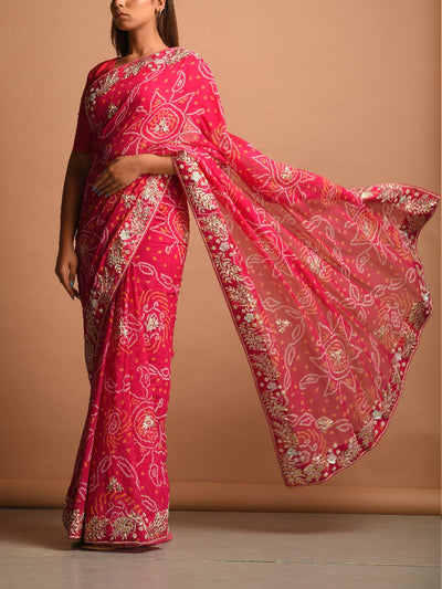 Pink Bandhani Gota Patti Saree