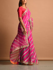 Pink Leheriya Gota Patti Saree