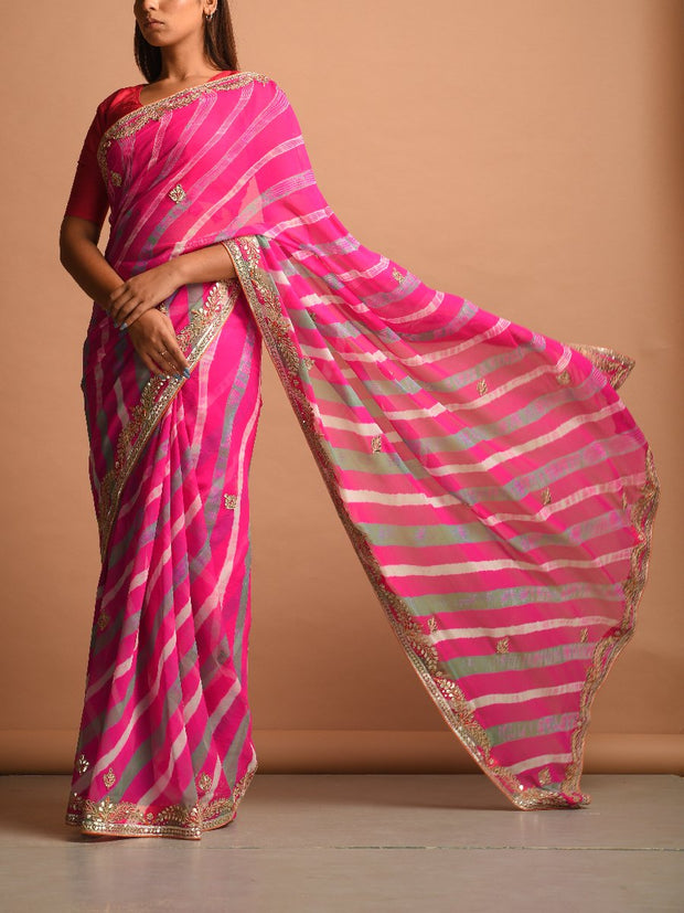 Pink Leheriya Gota Patti Saree