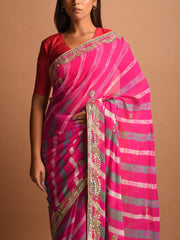 Pink Leheriya Gota Patti Saree