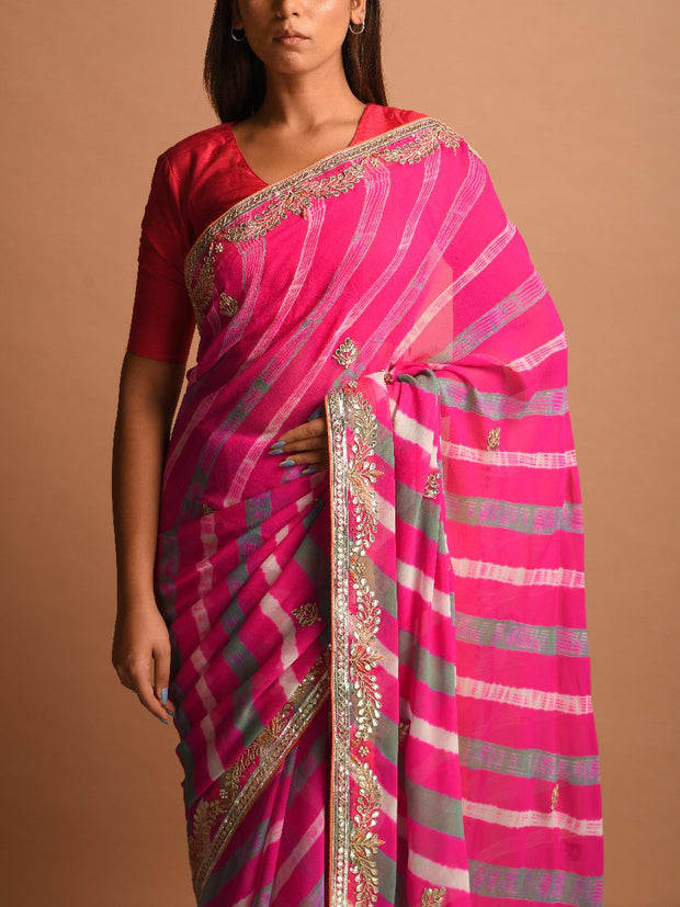 Pink Leheriya Gota Patti Saree