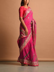 Pink Leheriya Gota Patti Saree