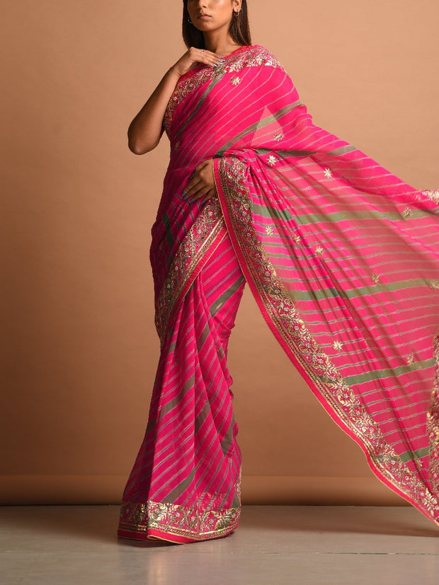 Pink Leheriya Gota Patti Saree