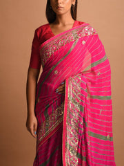 Pink Leheriya Gota Patti Saree