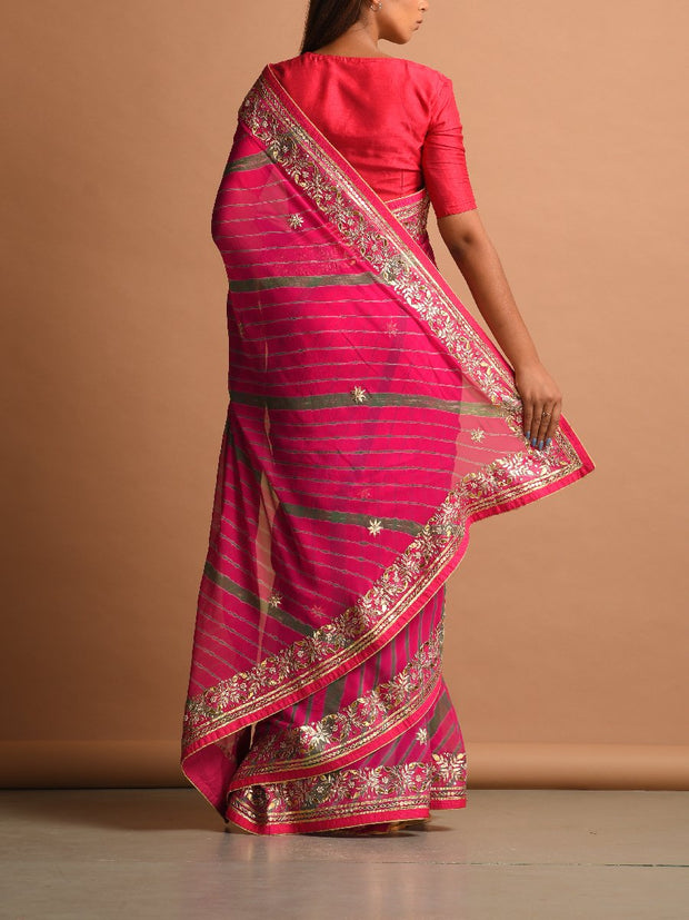 Pink Leheriya Gota Patti Saree