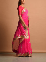 Pink Leheriya Gota Patti Saree