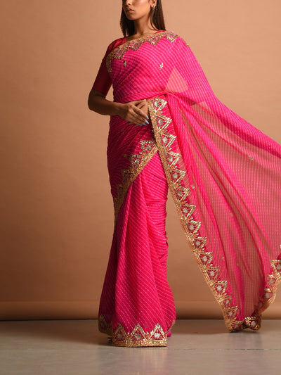 Pink Leheriya Gota Patti Saree