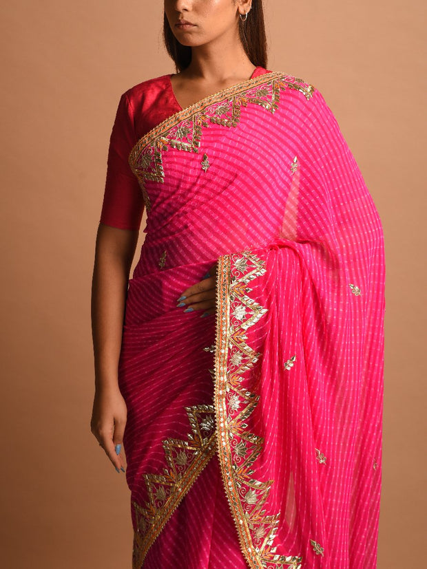 Pink Leheriya Gota Patti Saree