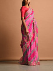 Pink Pure Georgette Gota Patti Saree