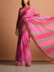 Pink Pure Georgette Gota Patti Saree