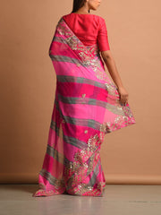 Pink Pure Georgette Gota Patti Saree