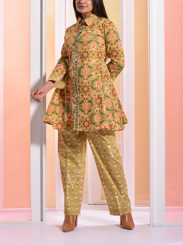 Yellow Printed Cotton Co ord Set