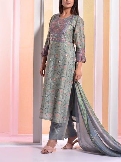 Grey Vasansi Silk Kurta Set