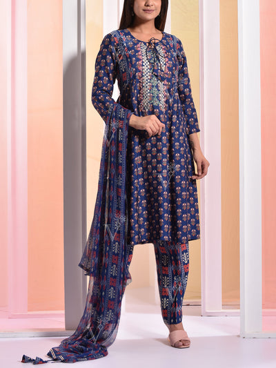 Navy Blue Vasansi Silk Suit Set