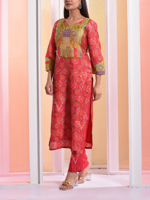 Red Vasansi Silk Suit Set