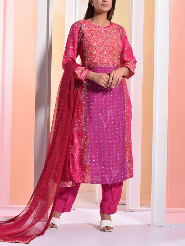 Coral Pink Vasansi Silk Suit Set