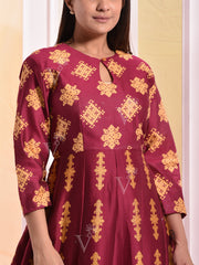 Marron Chanderi Printed  Anarkali Gown