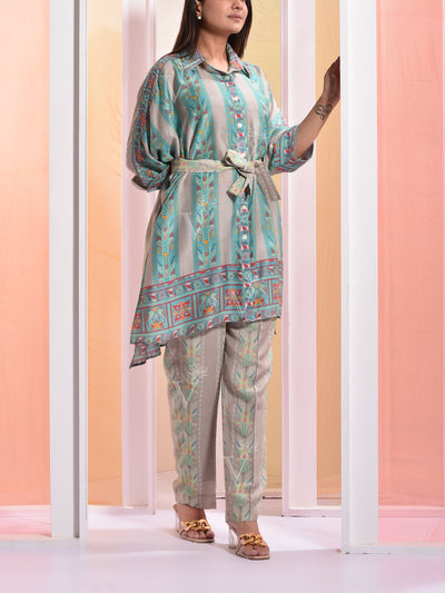 Grey Printed Vasansi Silk Co ord Set