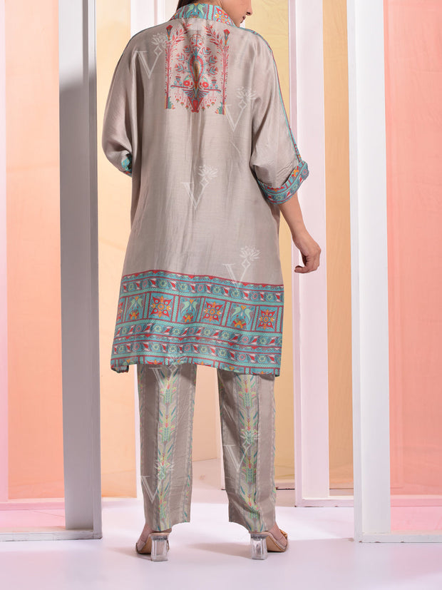 Grey Printed Vasansi Silk Co ord Set