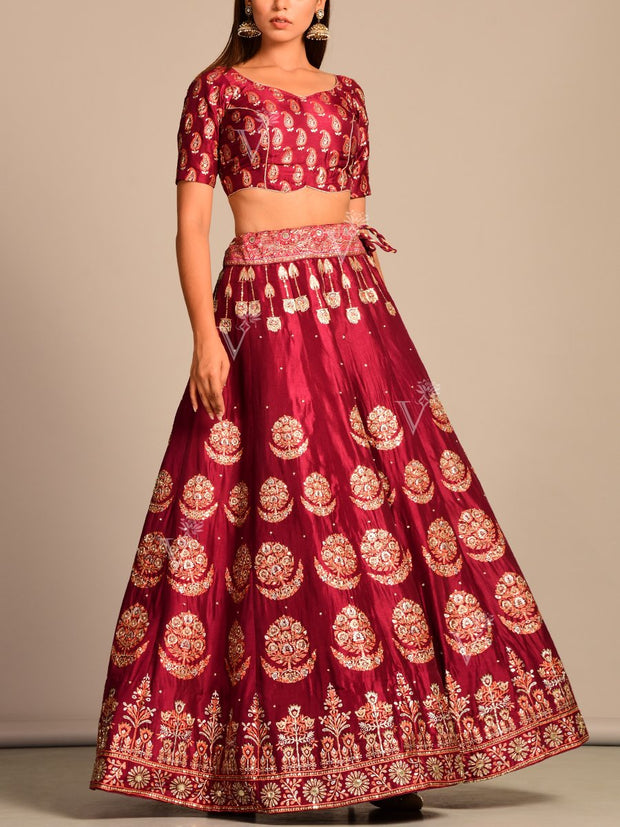 Maroon Vasansi Silk Lehenga Set