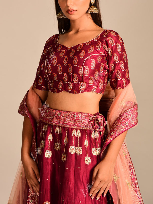 Maroon Vasansi Silk Lehenga Set