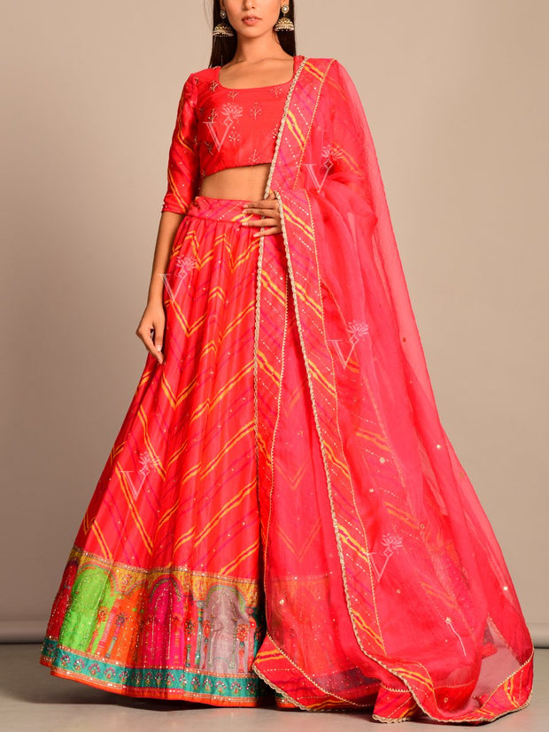 Orange Leheriya Lehenga Set