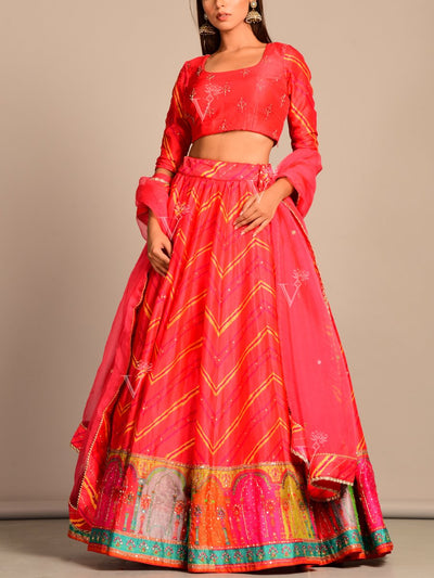 Orange Leheriya Lehenga Set