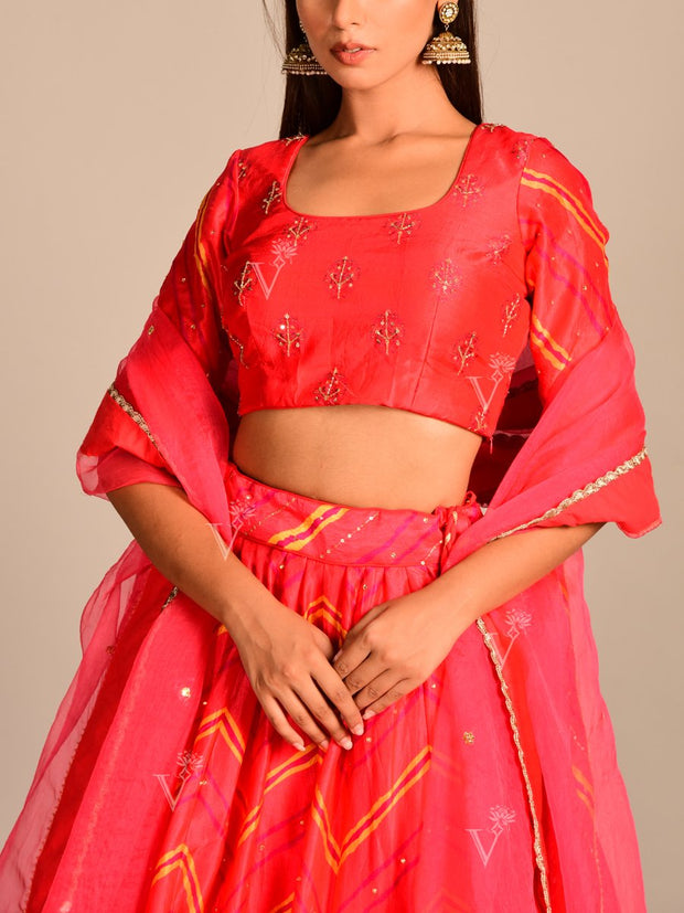 Orange Leheriya Lehenga Set