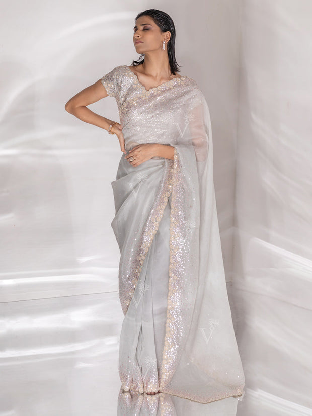 Light Grey Organza Saree