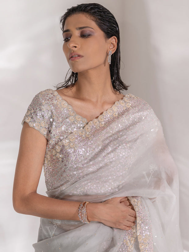 Light Grey Organza Saree