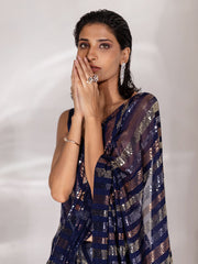 Dark Blue Georgette Cocktail Saree