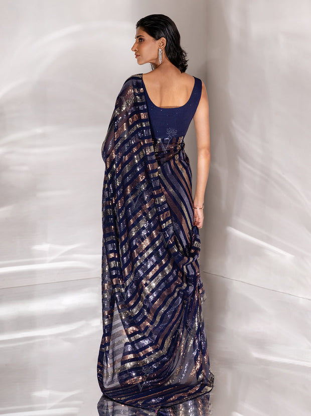 Dark Blue Georgette Cocktail Saree