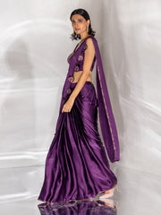 Wine Satin Silk Cocktail Saree