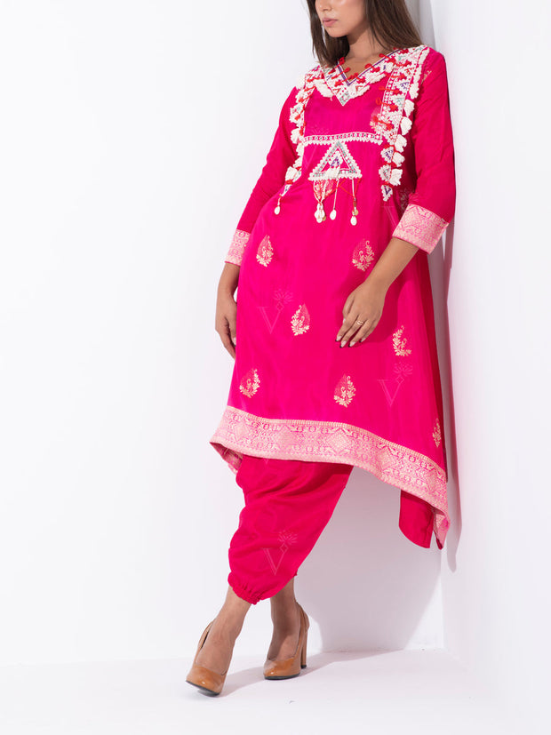 Pink Dola Silk Kurta Set