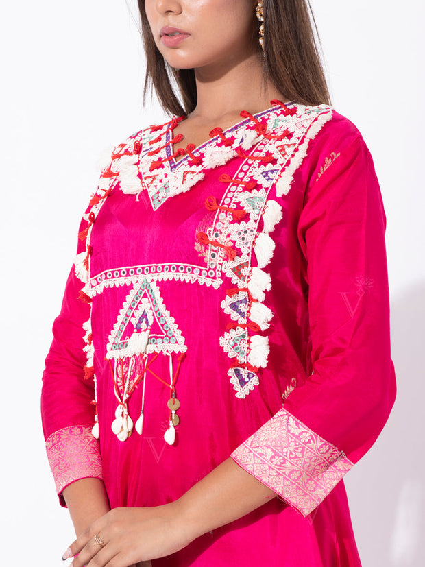 Pink Dola Silk Kurta Set