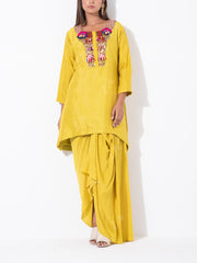 Lemon Yellow Silk Kurta with Dhoti Pants