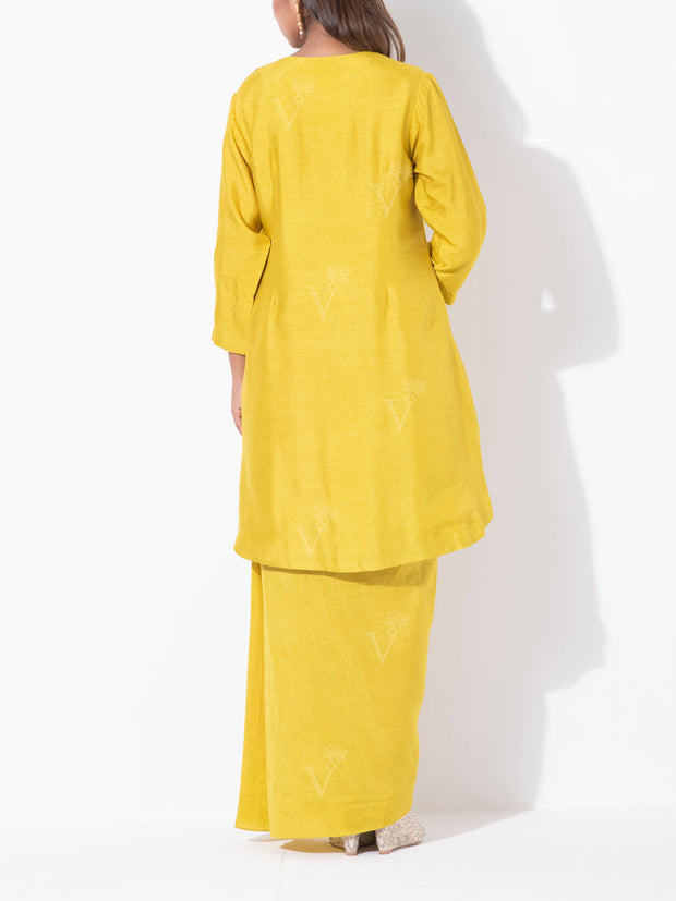 Lemon Yellow Silk Kurta with Dhoti Pants