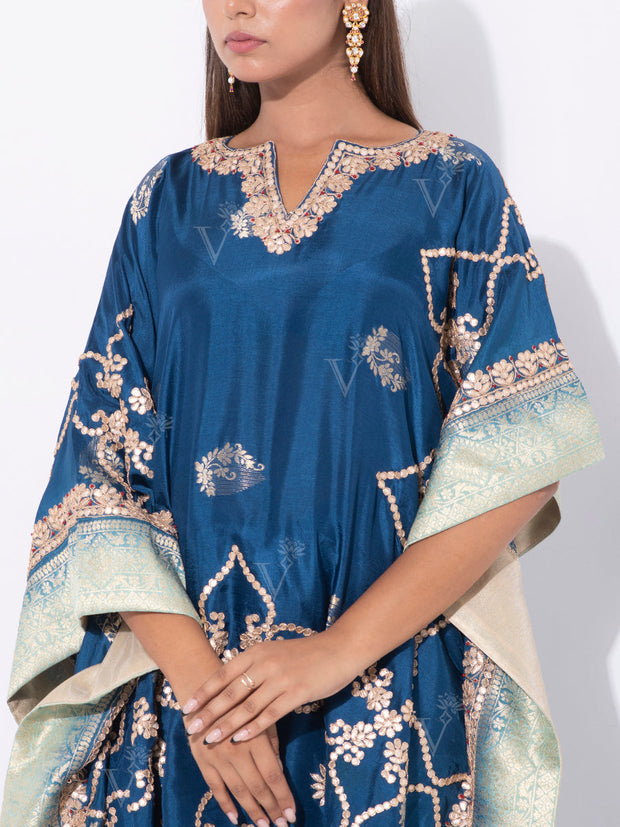 Yale Blue Silk Kaftan Set