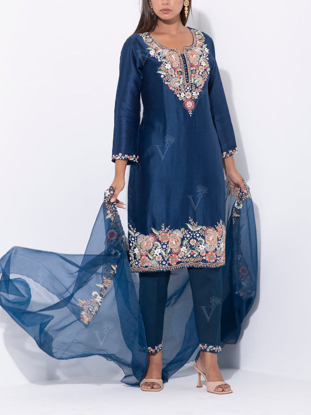 Midnight Blue Chanderi Kurta Set