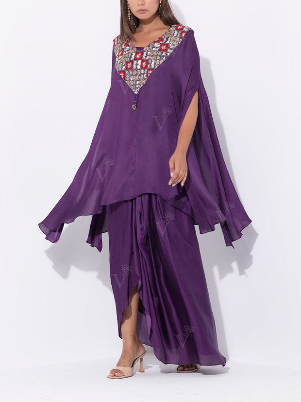 Dark Purple Cocktail Satin Kaftan Set