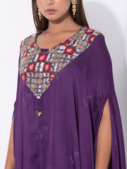 Dark Purple Cocktail Satin Kaftan Set