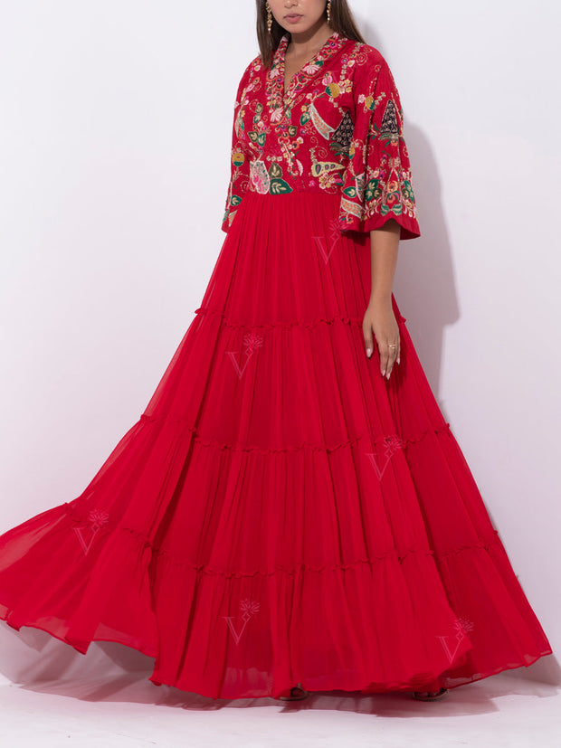 Red Georgette Gown