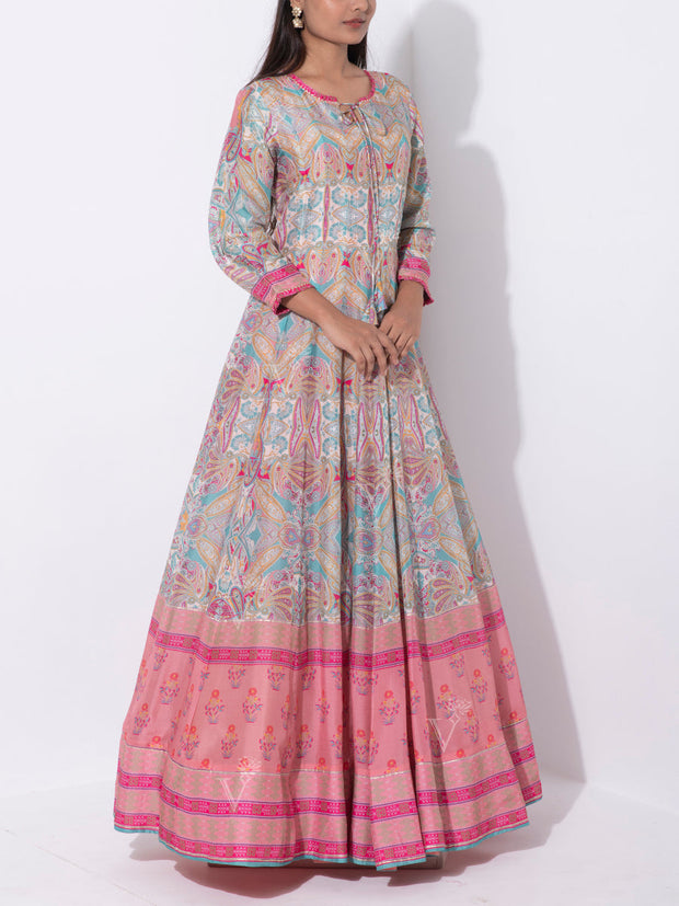 Multi-Color Vasansi Silk Printed Anarkali Gown